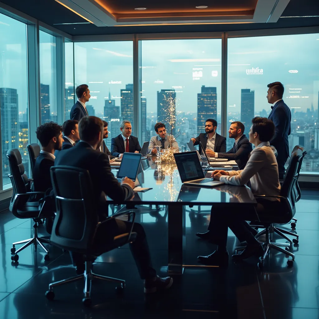 Equipo de FinanzaPro reunido en oficina moderna